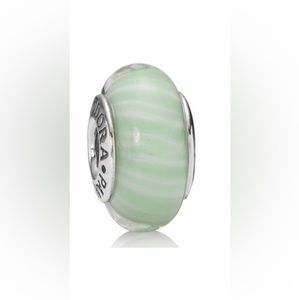 RETIRED Authentic Pandora Green Candy Stripe Murano Charm